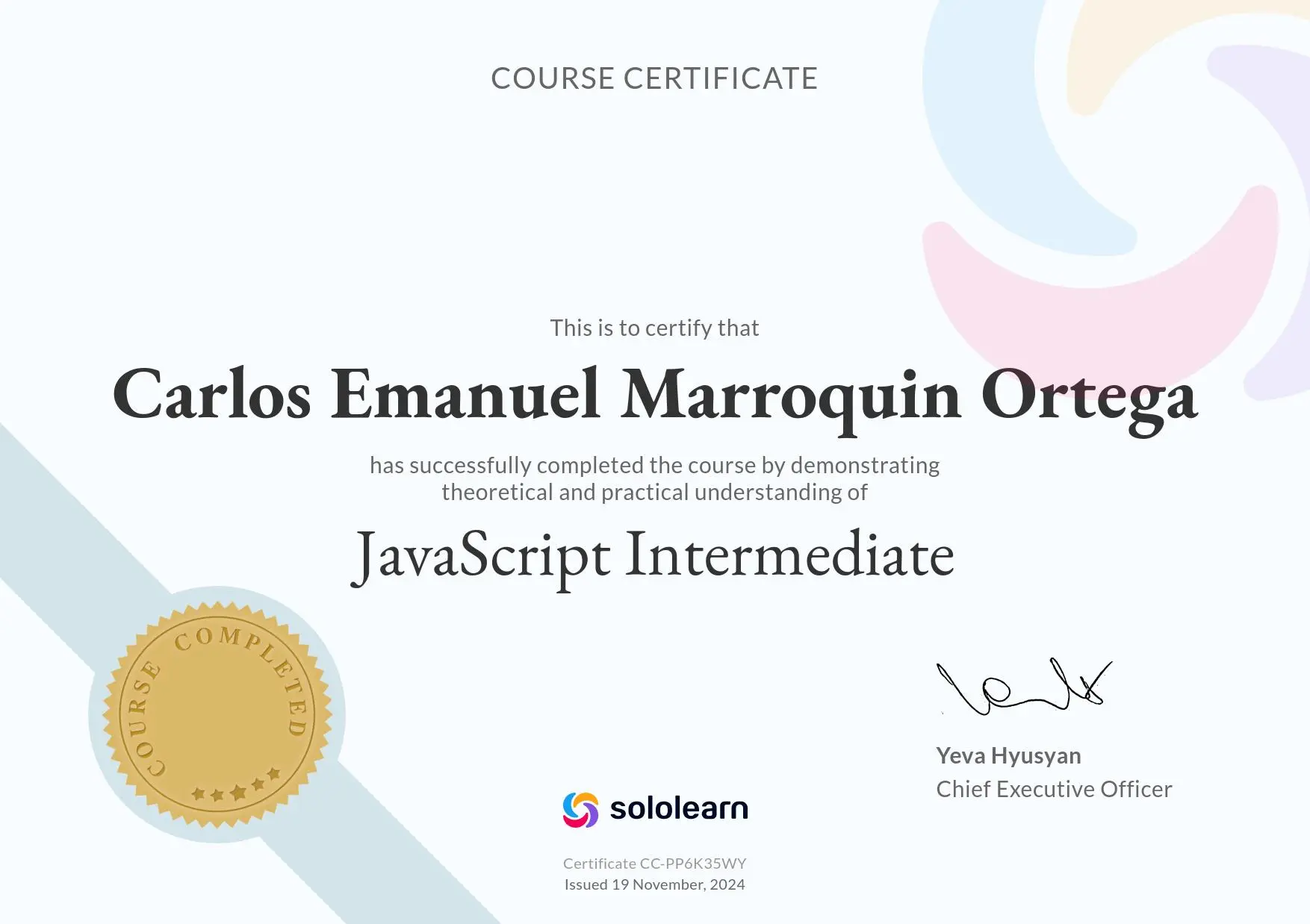 Certificación: Certificación en JavaScript Intermedio